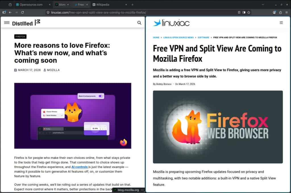 Split view puts two webpages side by side in one window, making it easy to compare.