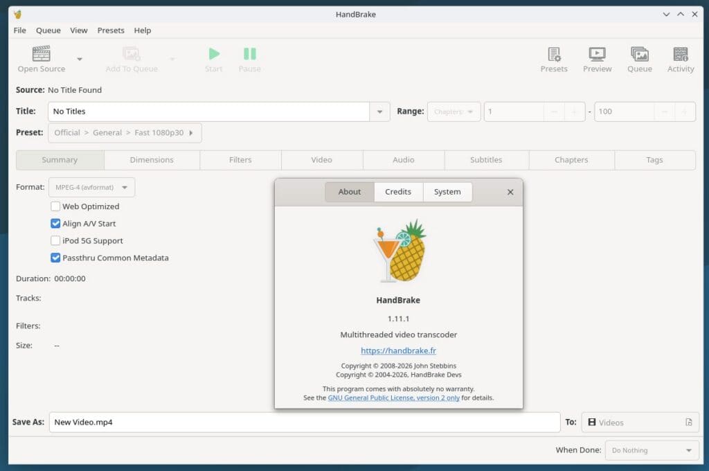 HandBrake 1.11.1 Video Transcoder