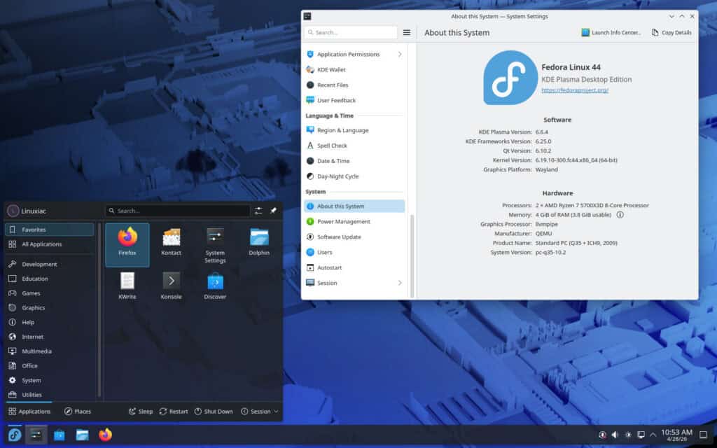 Fedora 44 KDE Desktop