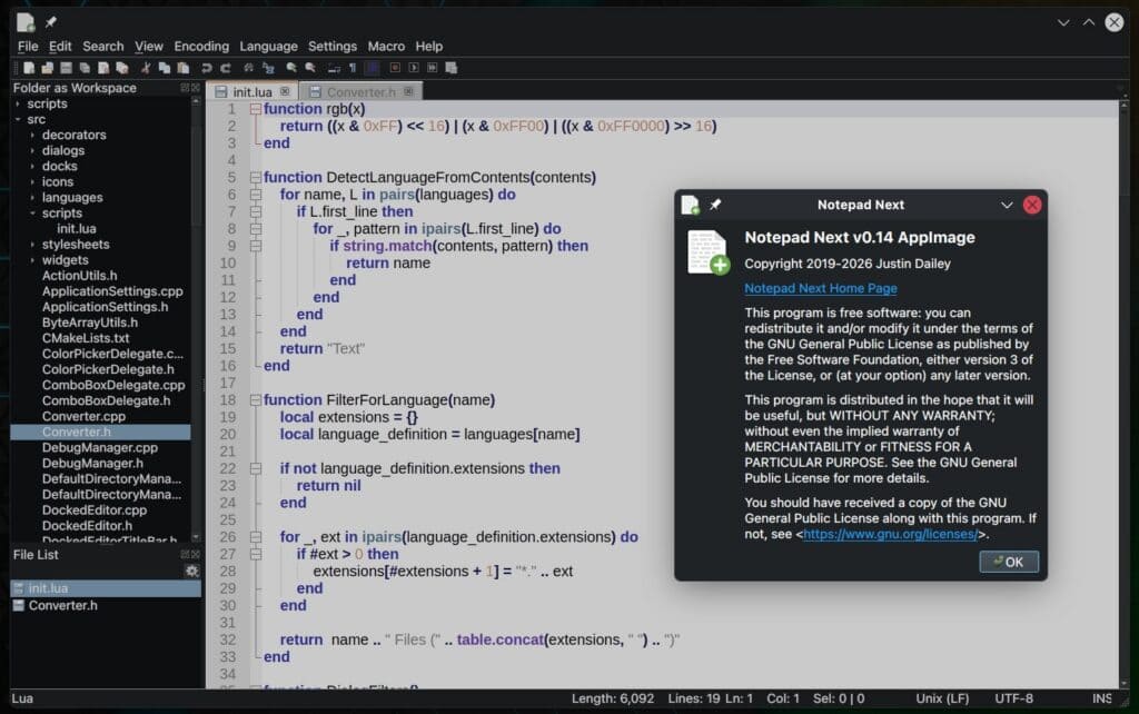 Notepad Next 0.14 source code editor.