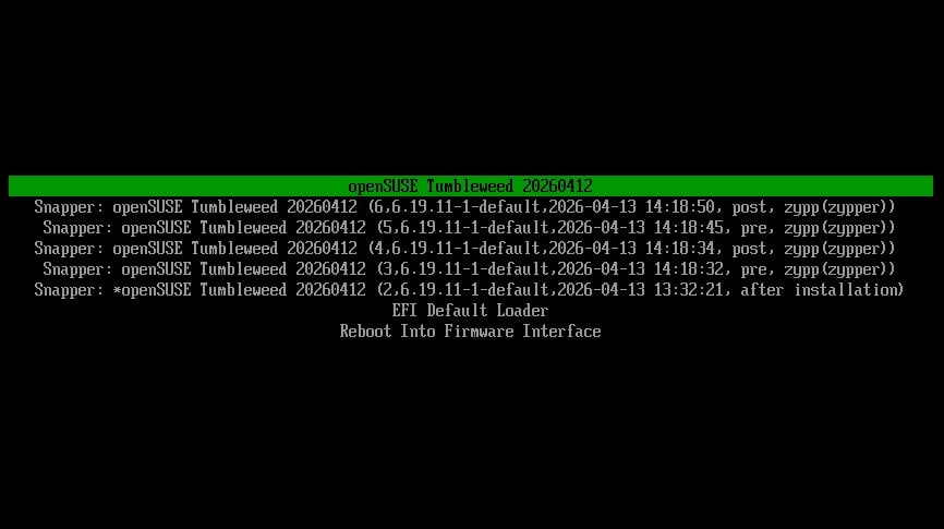 openSUSE Tumbleweed systemd-boot bootloader.