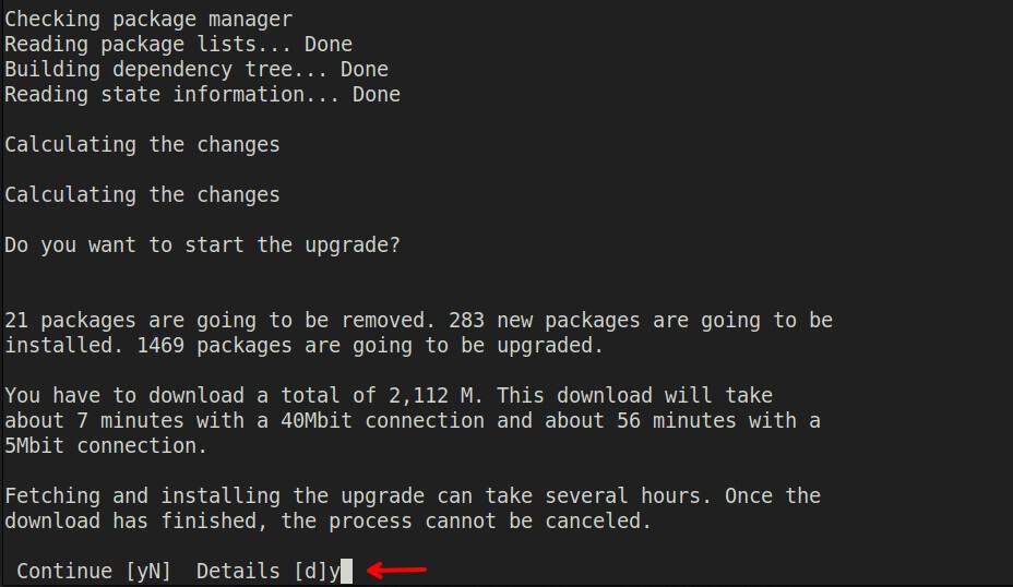 Confirm the start of the package downloads.