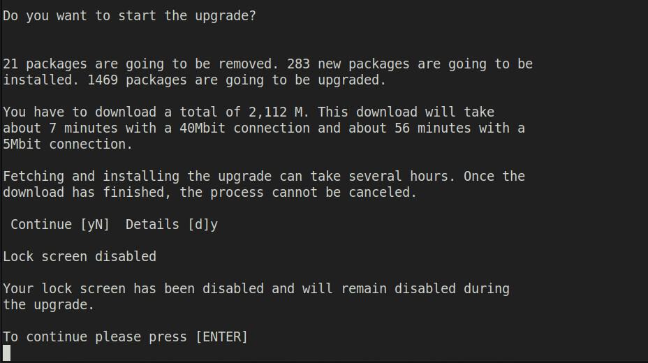 Final confirmation before the upgrade begins.
