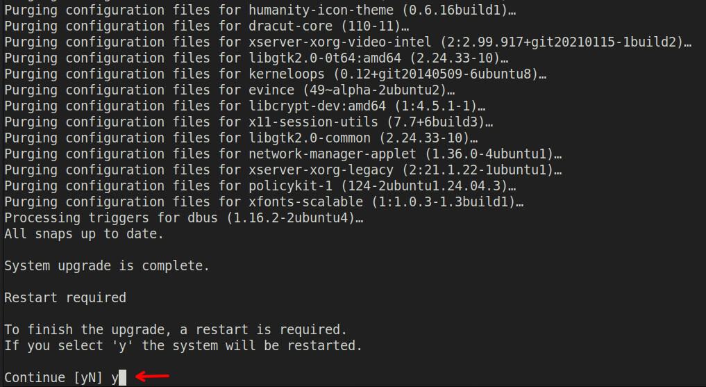 Restart the system to complete the upgrade.