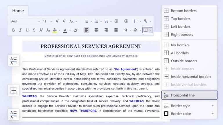 ONLYOFFICE Docs 9.4 adds horizontal lines for better structure.