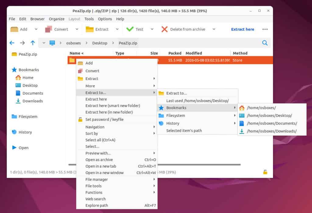 PeaZip 11.1 open-source file archiver.