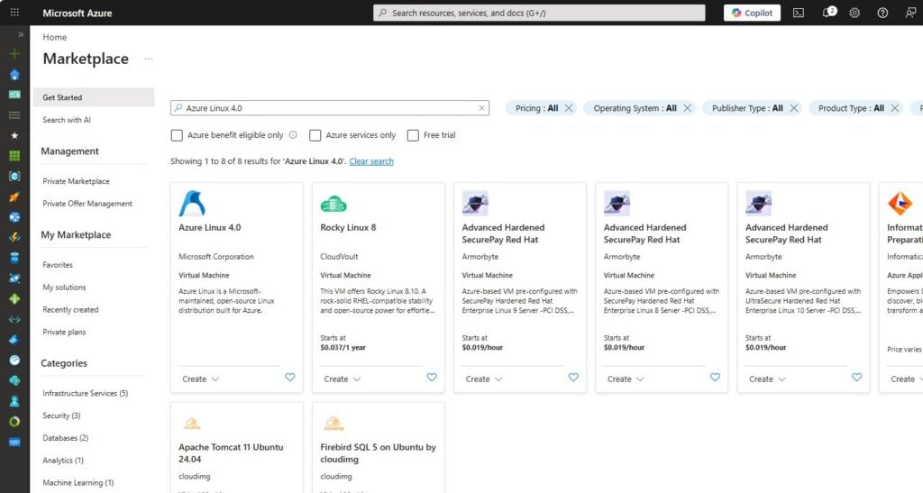 Azure Linux 4.0 is now available through the Azure Marketplace.