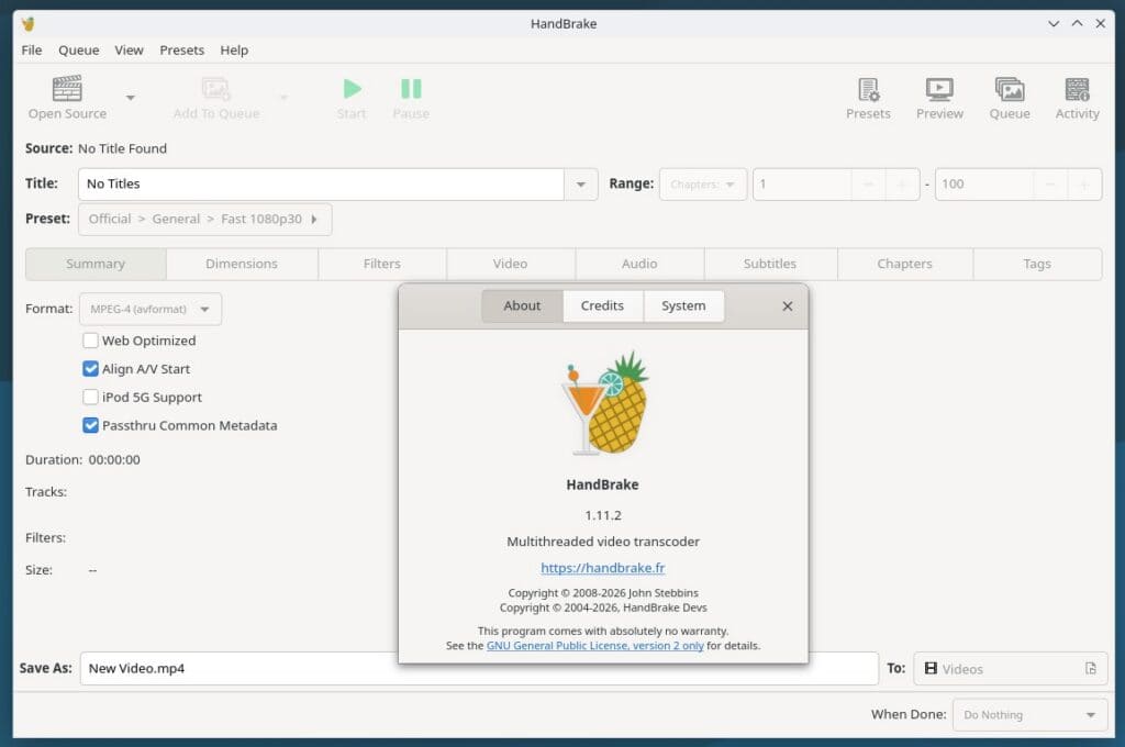 HandBrake 1.11.2 Video Transcoder