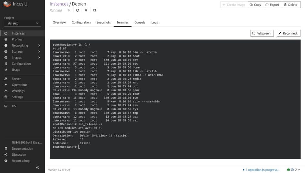 Incus 7.2 Web UI