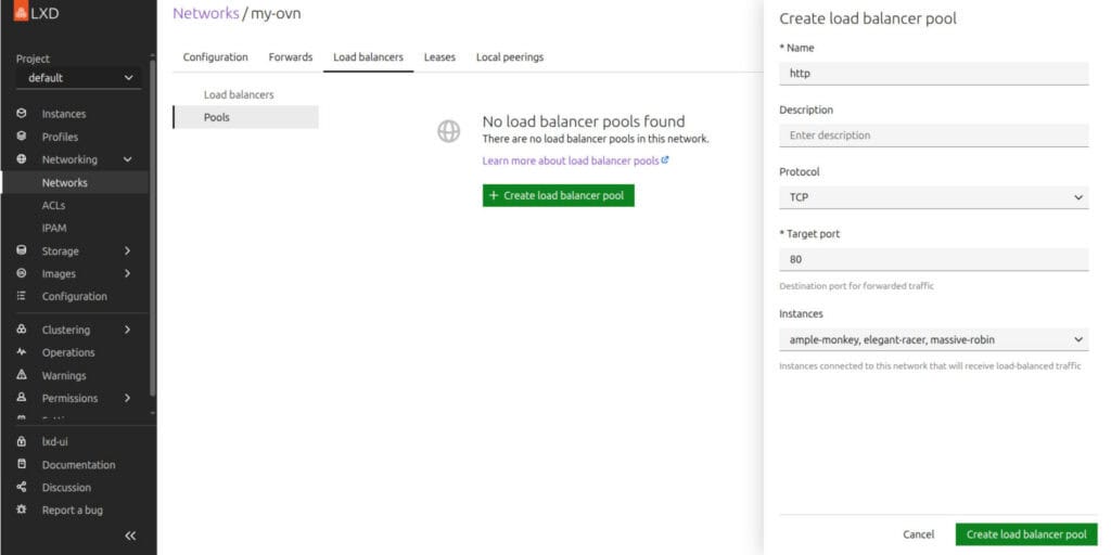 Load balancer pool creation