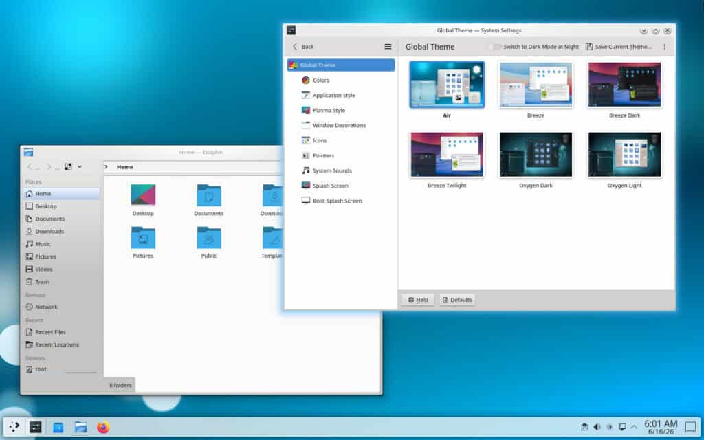 KDE Plasma 6.7 desktop environment with Air theme.