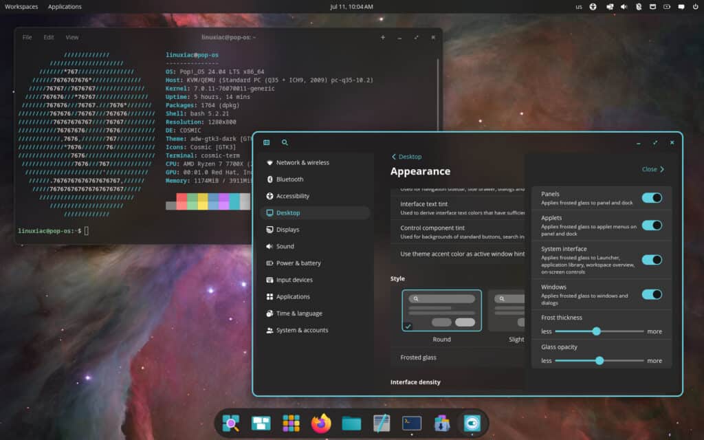 COSMIC Desktop Frosted Glass is now available to users.