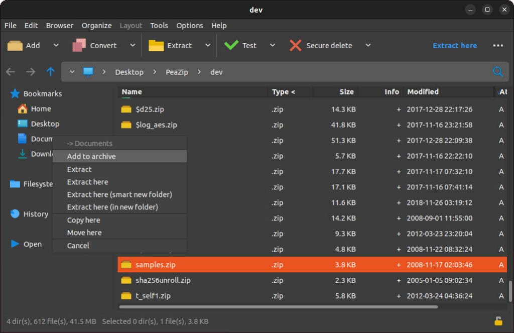 PeaZip 11.2 open-source file archiver.