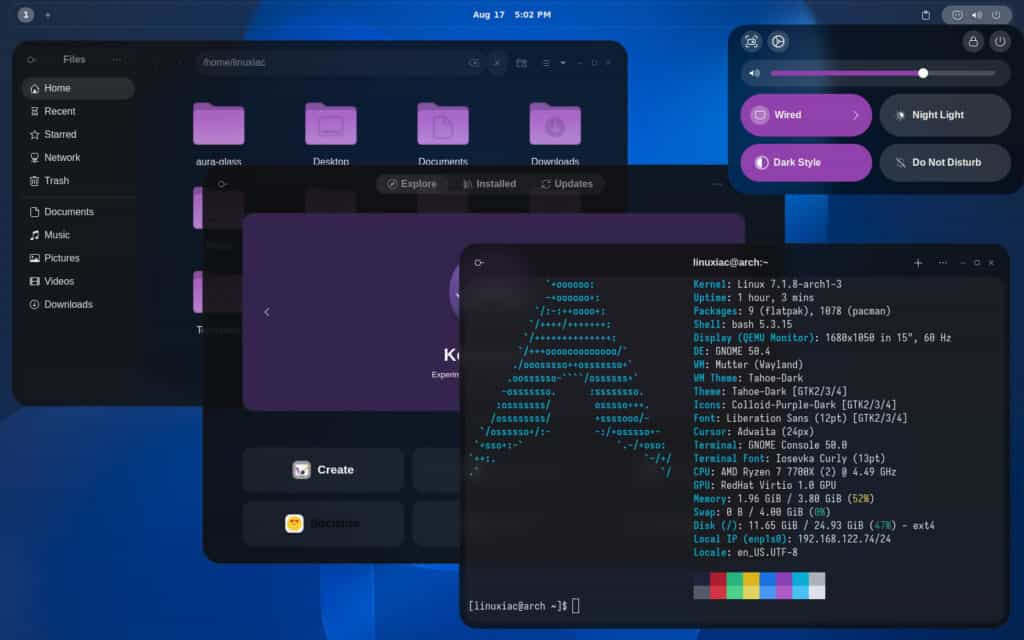 Aura Glass is a fluid, modern frosted-glass desktop for GNOME.