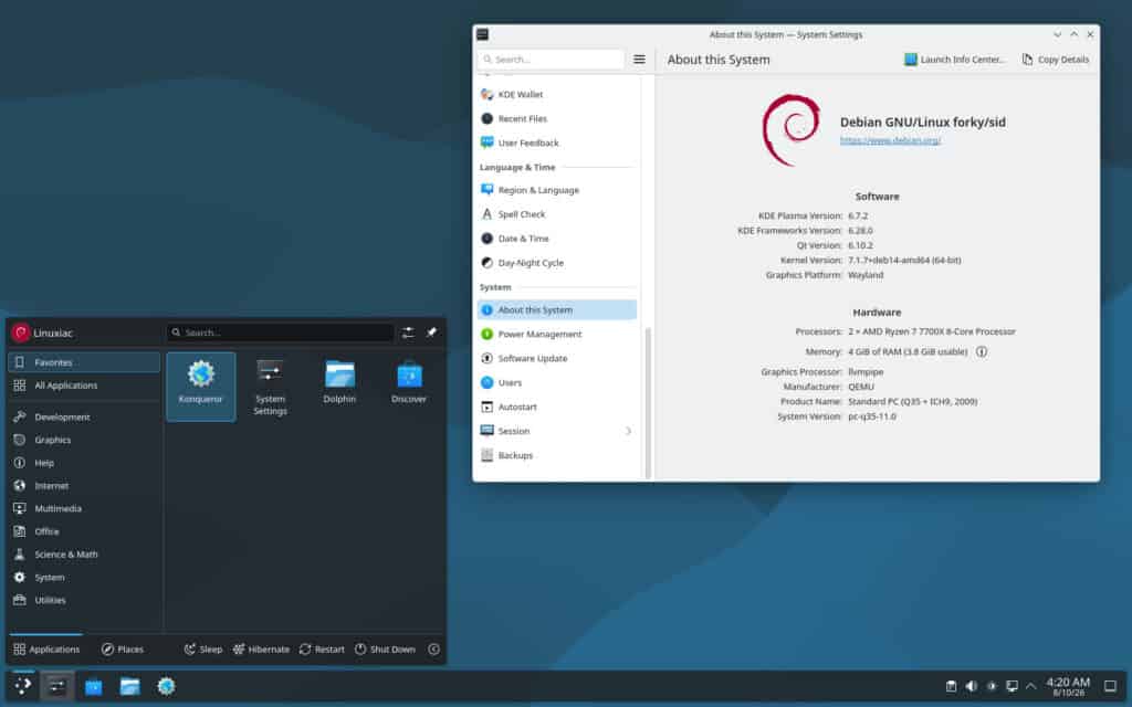 KDE Plasma 6.7 desktop environment is now available in Debian Testing.