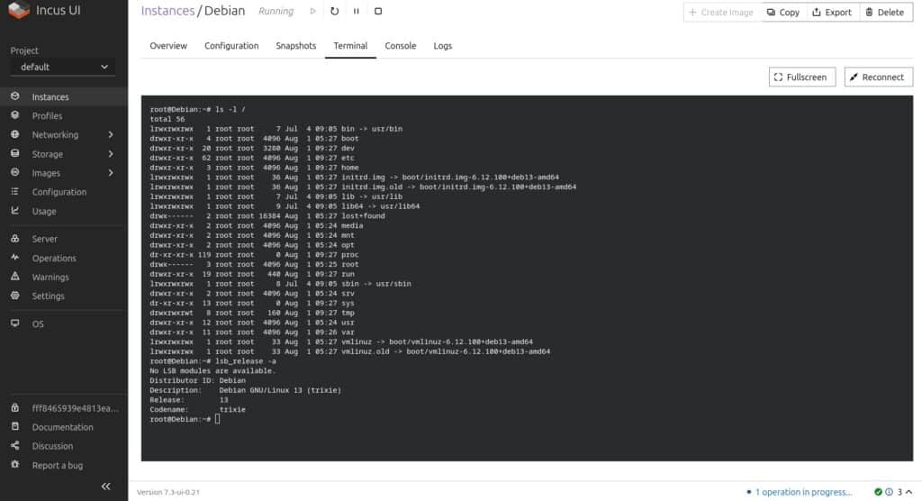 Incus 7.3 Web UI