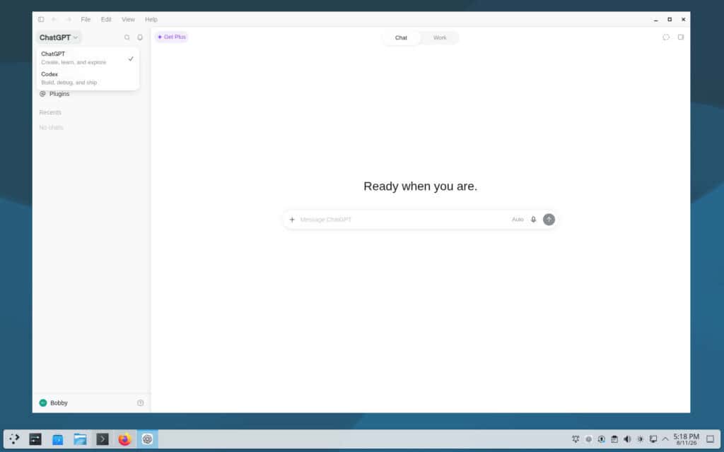 ChatGPT running on Debian 13.