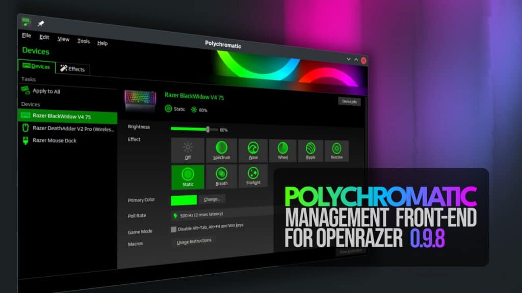 Polychromatic 0.9.8 OpenRazer Front-End Improves Brightness Controls