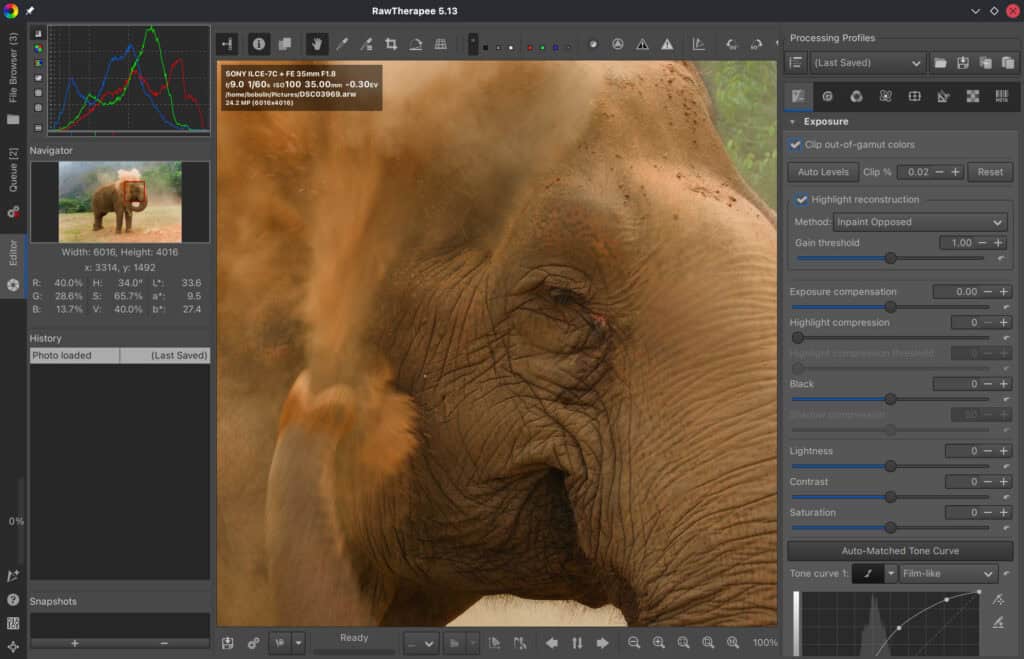 RawTherapee 5.13 – a raw image processing program.