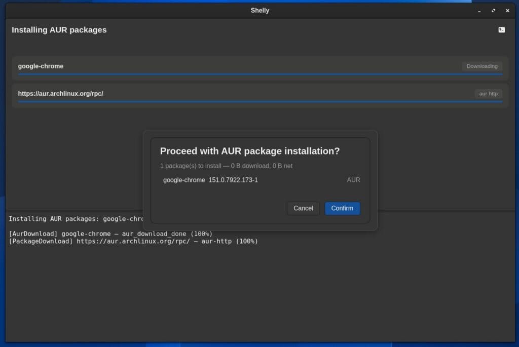 Shelly 3.1 Arch Linux Package Manager
