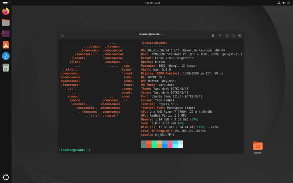 Ubuntu 26.04.1 LTS (Resolute Raccoon)