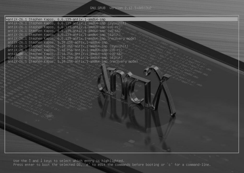 antiX 26.1ships with five init options.