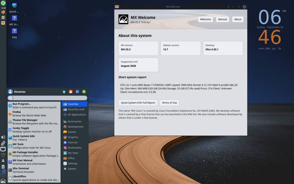 MX Linux 25.3 XFCE Edition