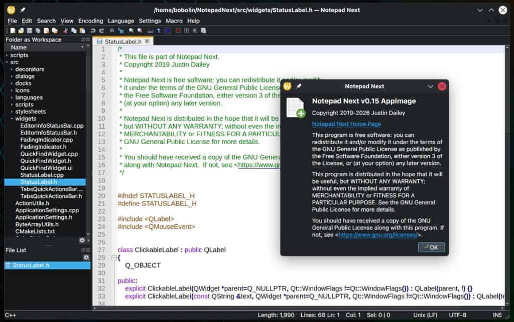 Notepad Next 0.15 source code editor.