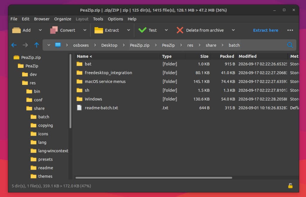 PeaZip 11.3 open-source file archiver.