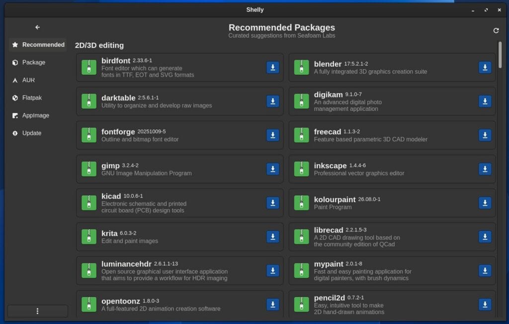 Shelly 3.1.3 Arch Linux Package Manager 