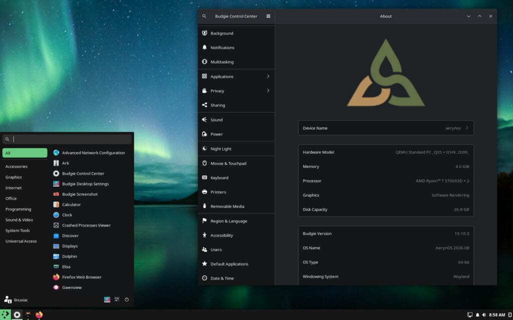 Budgie 10.10.3 on aerynOS