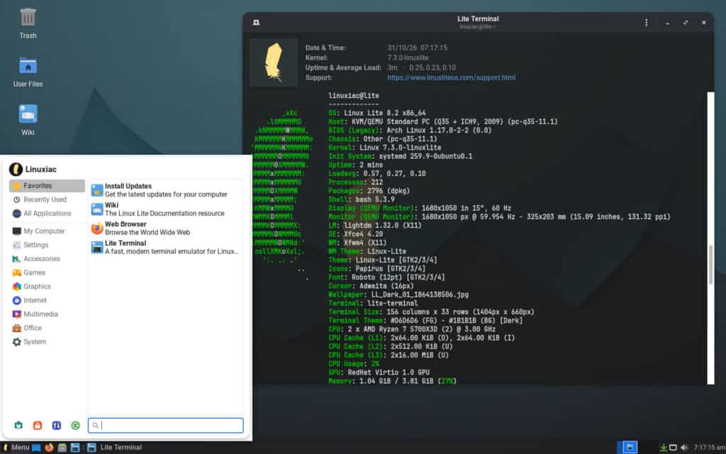 Linux Lite 8.2 з ядром Linux 7.3 та патчами від CachyOS.