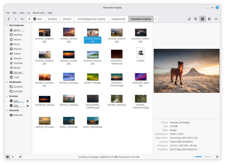 The file manager got a preview pane.