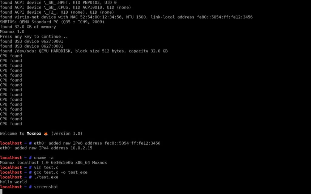 Moxnox 1.0 open-source OS supports Unix tools and native Btrfs.
