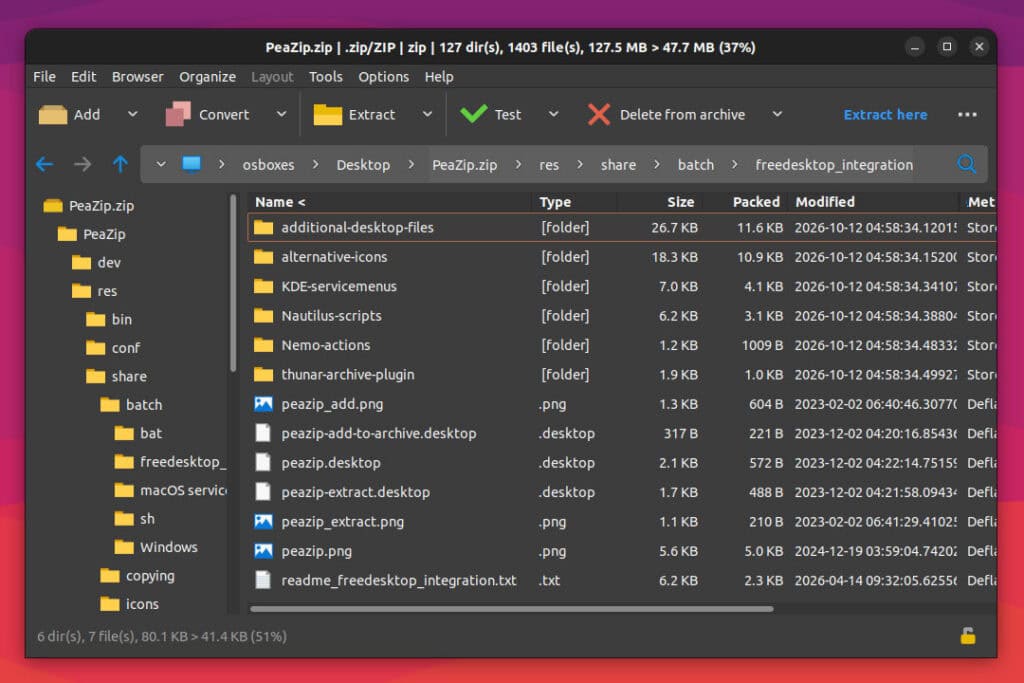 PeaZip 11.4 open-source file archiver.