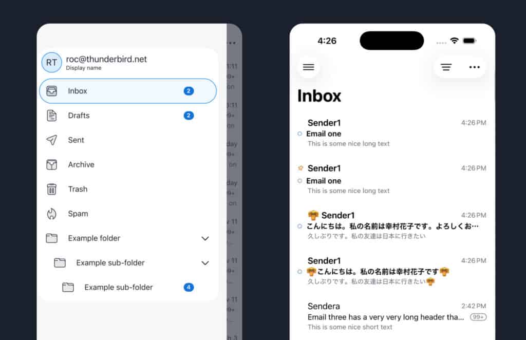 Thunderbird shows off its upcoming iOS email app.
