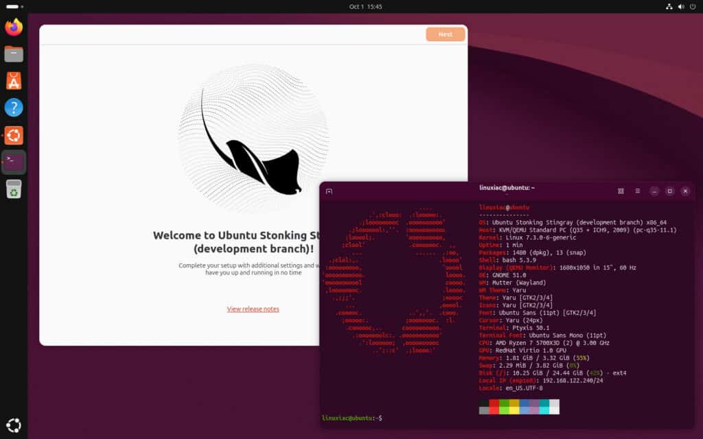 Ubuntu 26.10 Beta (Stonking Stingray)