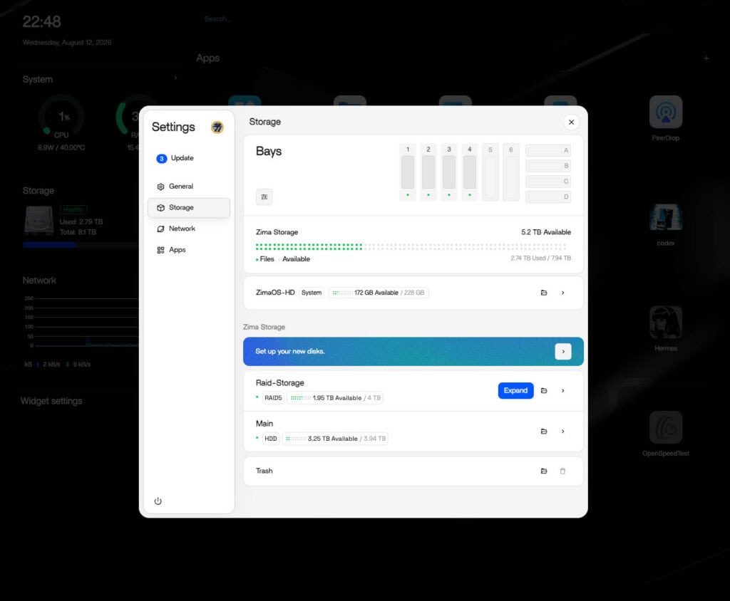 ZimaOS combines NAS storage and self-hosted applications.