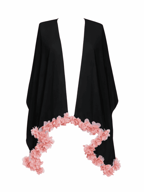 Bella Black Kids Cover Up With Pink Chiffon Flowers Details