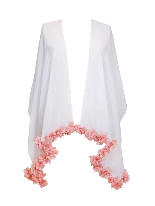 Bella White Kids Cover Up With Pink Chiffon Flowers Details