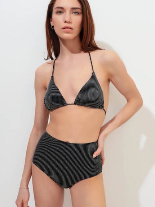 Lovekini Hera Black Hight Waist Bikini With Silver Stripes Details