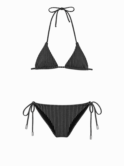 Hera Black Kids Bikini With Silver Stripes Details