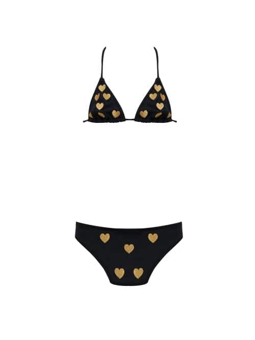 Amora Black Kids Bikini With Gold Embroidery Details