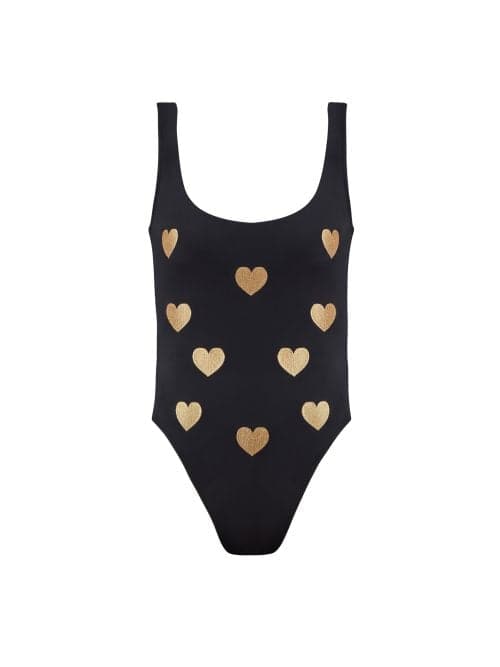 Amora Black Kids Swimsuit With Gold Embroidery Details