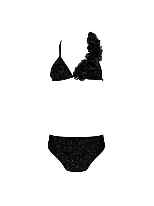 Lola Black Kids Bikini With Chiffon Flowers Details