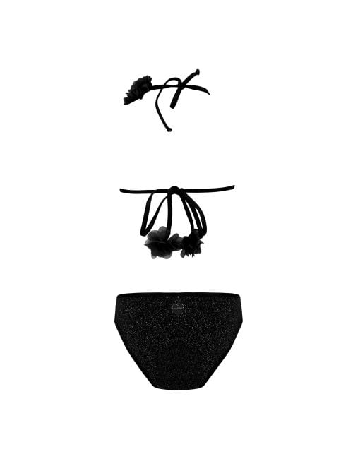 Alternative view of Lola Black Kids Bikini With Chiffon Flowers Details
