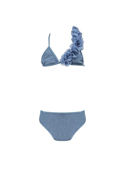 Lola Blue Kids Bikini With Chiffon Flowers Details