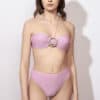 Lovekini Luna Pink High Waist Bikini With Rose Gold Crystal Pearl Embellished Buckle