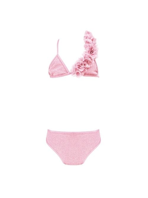 Lola Pink Kids Bikini With Chiffon Flowers Details