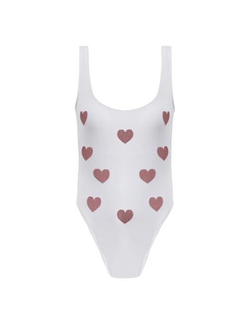 Amora White Kids Swimsuit With Pink Embroidery Details